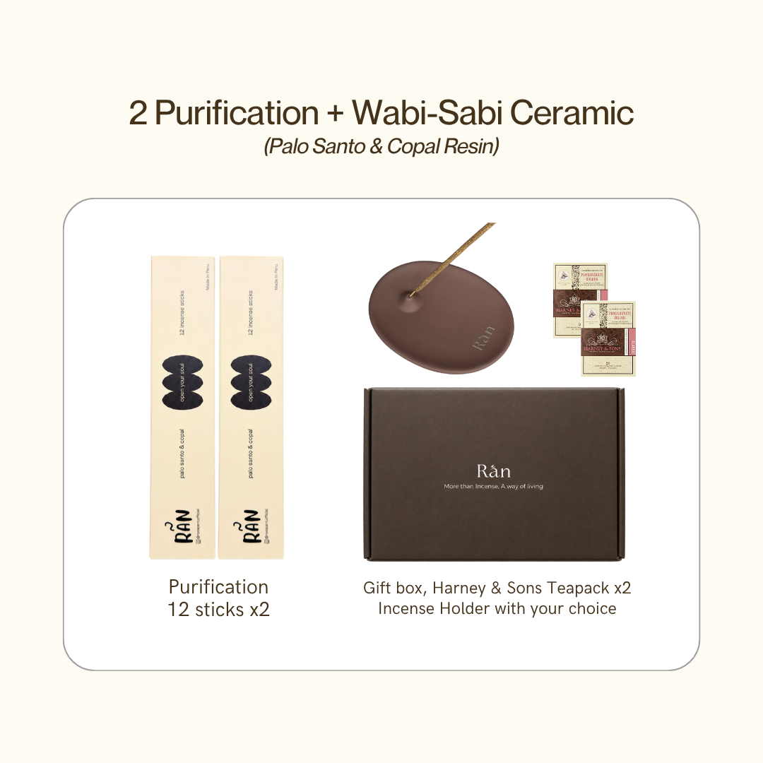 Gift box with 2 Purification palo santo & copal incense and wabi-sabi ceramic holder